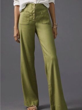 Maeve by Anthropologie Olive Green High-Rise Wide-Leg Pants